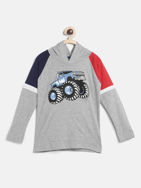 

Lazy Shark Boys Grey Melange Printed Hood T-shirt