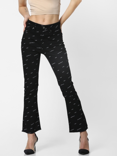 

ONLY Women Black Bootcut Mid-Rise Clean Look Printed Stretchable Jeans