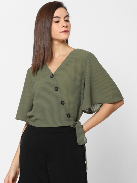 

ONLY Women Green Solid Wrap Top
