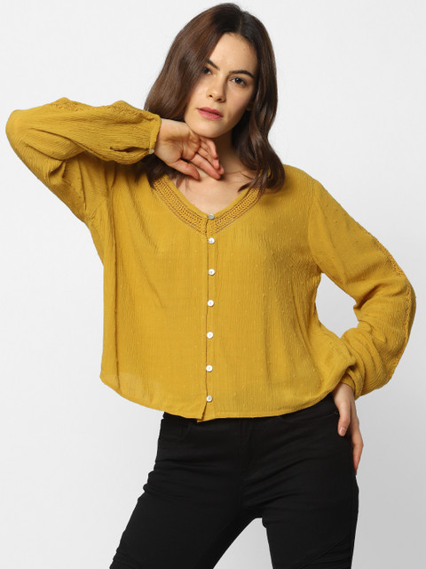 

ONLY Women Yellow Self Design Top