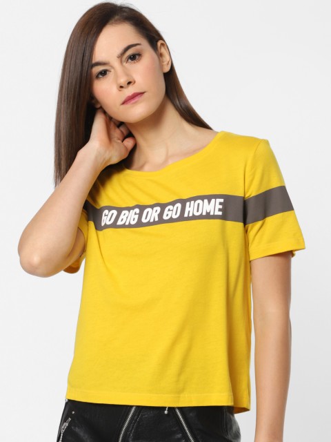 

ONLY Women Yellow Printed Round Neck T-shirt