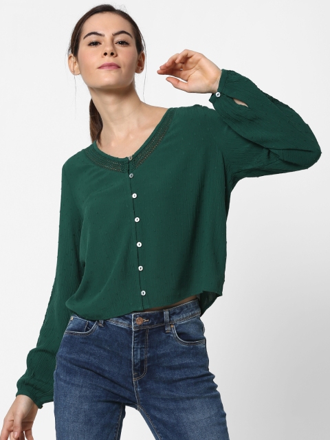 

ONLY Women Green Solid Shirt Style Top