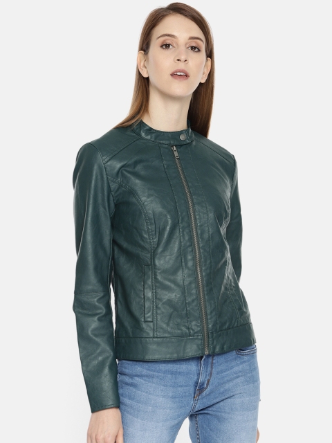 

ONLY Women Green Solid Lightweight Biker Jacket