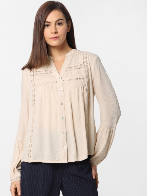 

ONLY Women Beige Self Design Shirt Style Top