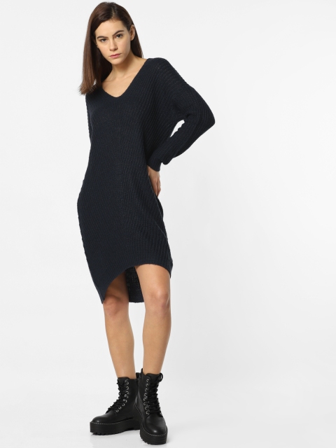 

ONLY Women Self Design Navy Blue Sweater Dress