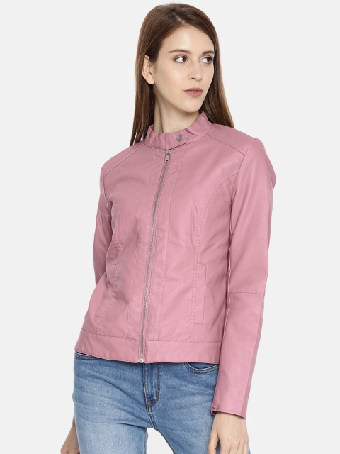 

ONLY Women Pink Solid Lightweight Biker Jacket