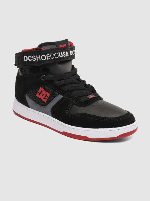 

DC Men Black Colourblocked Leather Mid-Top Sneakers