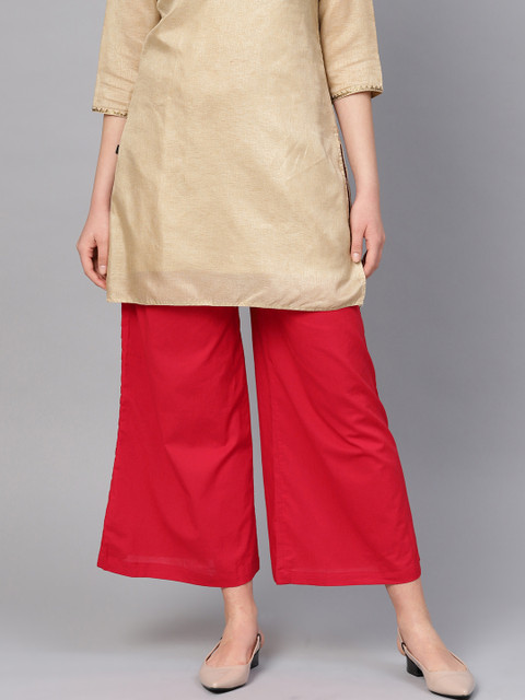 

clorals Women Red Solid Handwork Wide Leg Palazzos