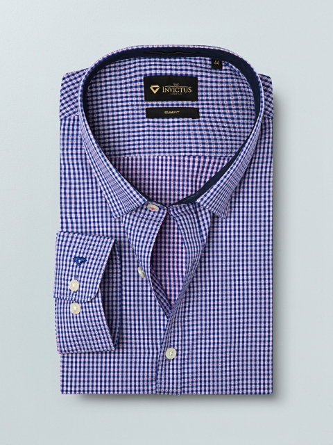 

INVICTUS Men Blue & Pink Slim Fit Checked Formal Shirt