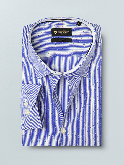 

INVICTUS Men Blue Slim Fit Egyptian Cotton Striped Casual Shirt