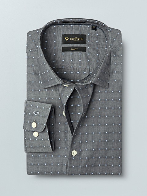 

INVICTUS Men Grey & Blue Slim Fit Self Design Smart Casual Shirt