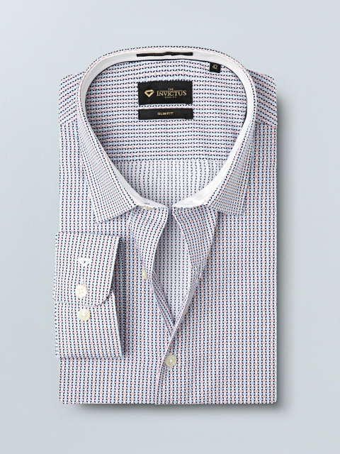 

INVICTUS Men White & Navy Blue Slim Fit Egyptian Cotton Printed Smart Formal Shirt