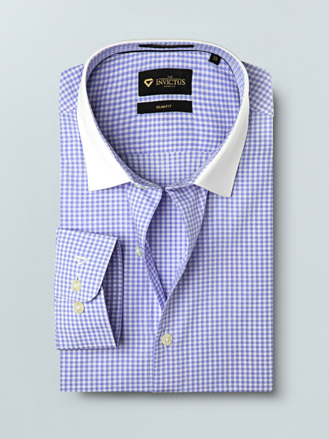 

INVICTUS Men Blue & White Slim Fit Egyptian Cotton Checked Casual Shirt