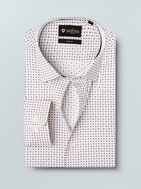 

INVICTUS Men White & Blue Slim Fit Egyptian Cotton Printed Smart Formal Shirt