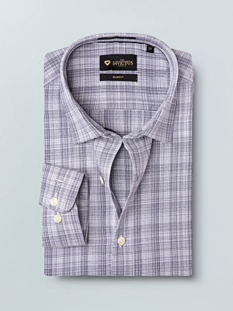 

INVICTUS Men Navy Blue & Off-White Slim Fit Egyptian Cotton Checked Casual Shirt