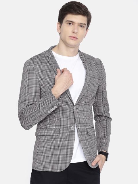 

Louis Philippe Men Grey Checked Regular Fit Single-Breasted Casual Blazer