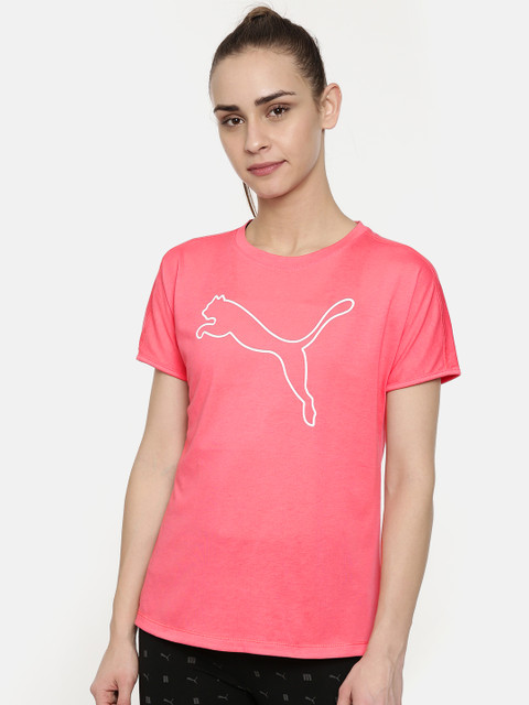 

Puma Women Cat Tee Pink Alert Printed Round Neck T-shirt
