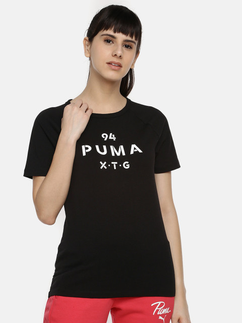 

Puma Women Black XTG Graphic Printed Round Neck Pure Cotton T-shirt