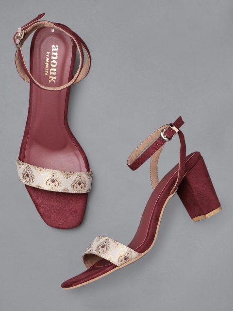 

Anouk Women Maroon & Off-White Woven Design Sandals