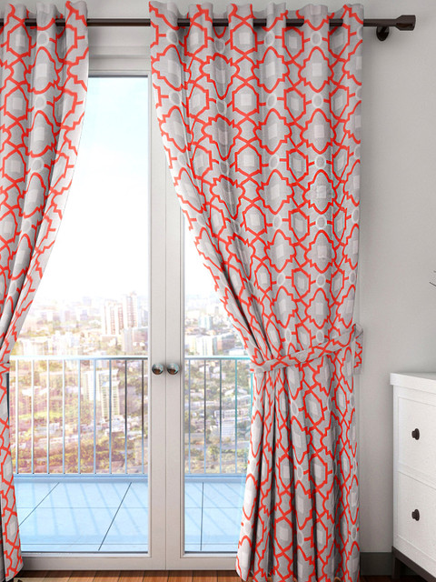 

HOUZZCODE Red & Grey Single Ethnic Motifs Printed Room Darkening Door Curtain