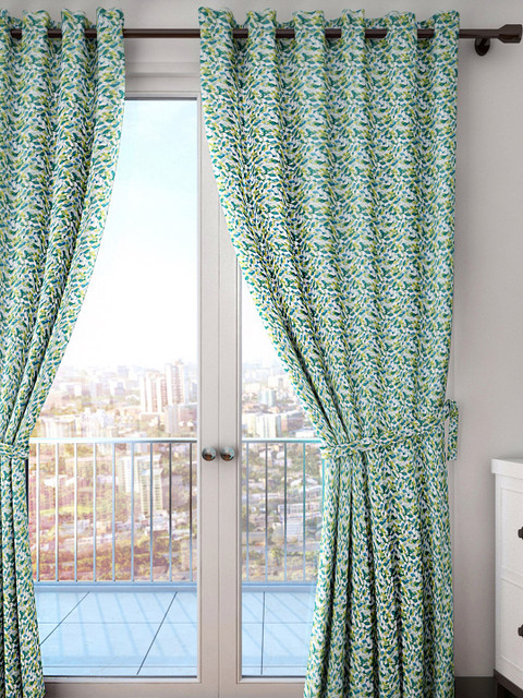 

HOUZZCODE Green & White Oh Fish Printed Single Room Darkening Door Curtain