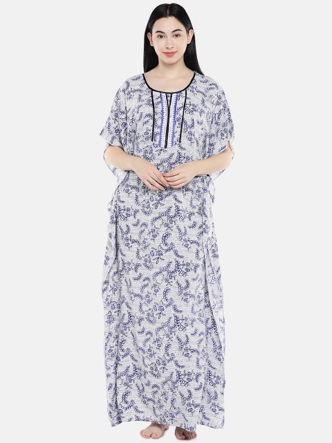 

Sweet Dreams White & Blue Printed Nightdress