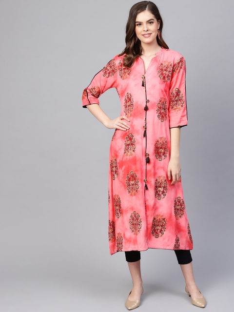 

Myshka Women Pink Printed A-Line Kurta