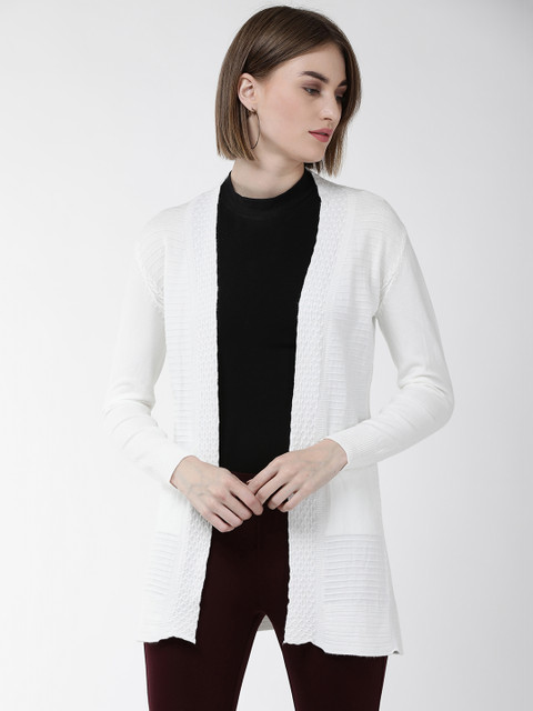 

Fort Collins Women Off-White Self Design Front Open Sweater