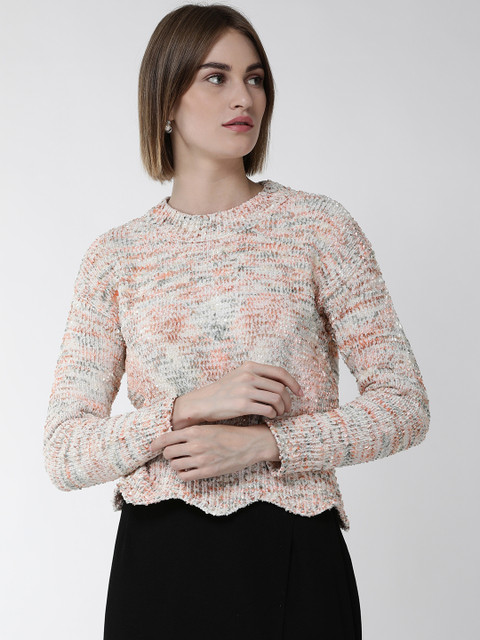 

Fort Collins Women Off-White & Peach-Coloured Self Design Sweater
