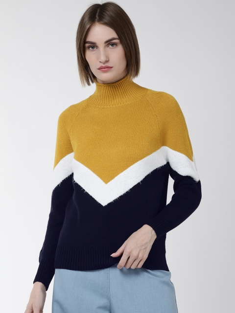 

Fort Collins Women Mustard Yellow & Navy Blue Colourblocked Sweater