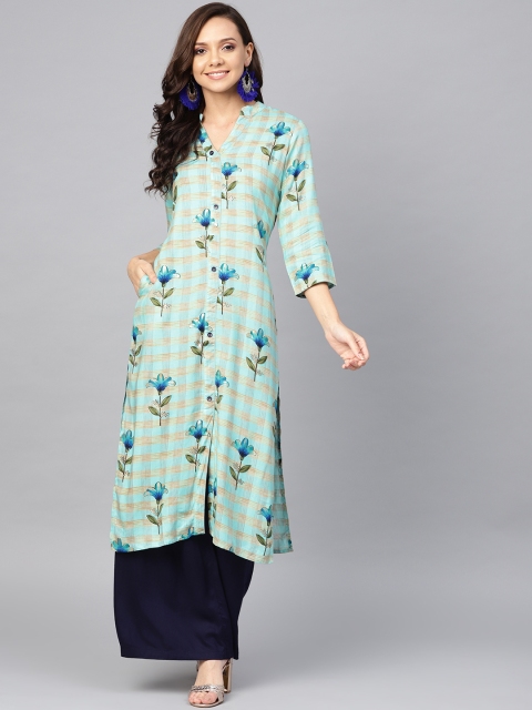 

Yuris Women Blue & Beige Printed Straight Kurta