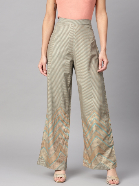 

Yuris Women Green & Golden Printed Straight Palazzos