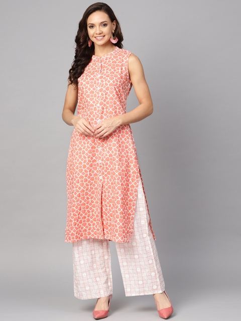 

Yuris Women Peach-Coloured & White Printed Kurta with Palazzos