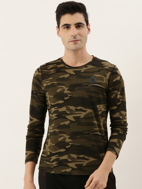 

YWC Men Olive Green & Black Camouflage Print Round Neck T-shirt