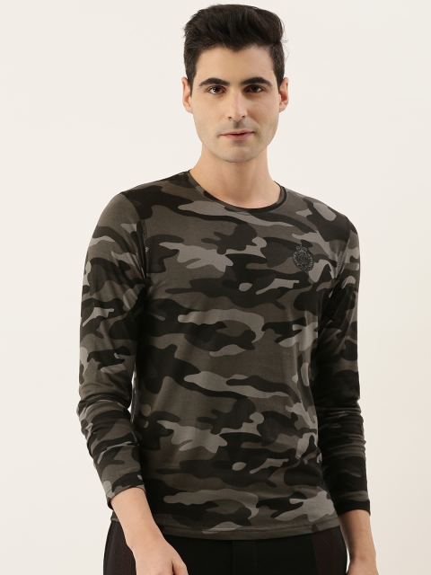 

YWC Men Grey & Black Camouflage Print Round Neck T-shirt