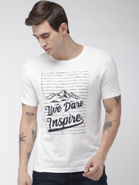 

YWC Men White Printed Round Neck T-shirt