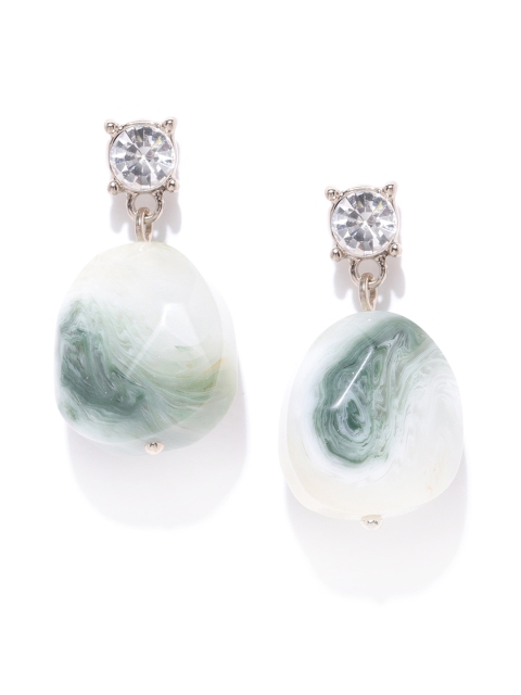 

Forever New Green & Off-White Stone Studded Contemporary Drop Earrings