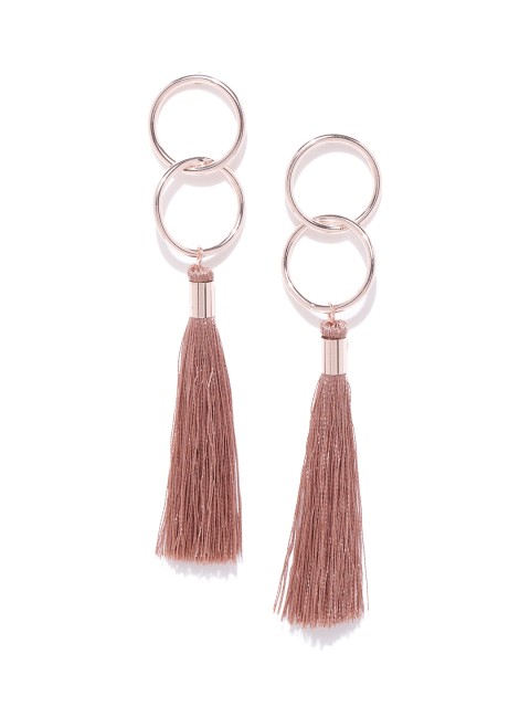 

Forever New Rose Gold-Toned Tasselled Circular Drop Earrings