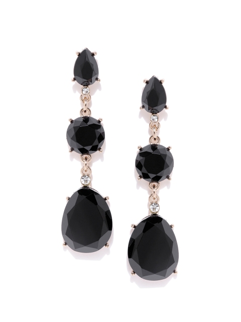 

Forever New Black & Gold-Toned Stone Studded Teardrop Shaped Drop Earrings