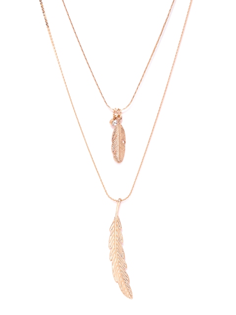 

Forever New Antique Gold-Toned Textured Leaf-Shaped Layered Necklace
