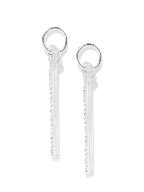 

Forever New Silver-Toned Stone-Studded & Tasselled Circular Drop Earrings