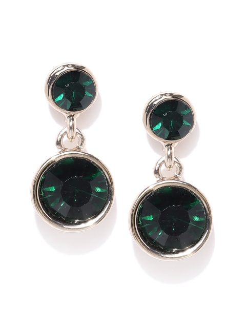 

Forever New Green & Gold-Toned Stone-Studded Circular Drop Earrings