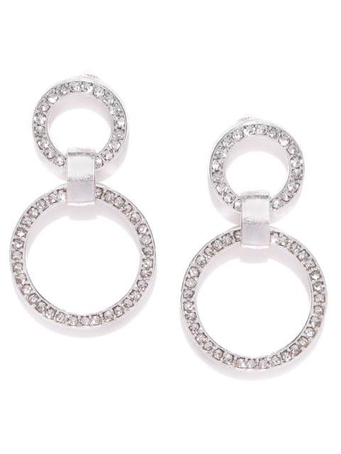 

Forever New Silver-Toned Crystal-Studded Circular Drop Earrings