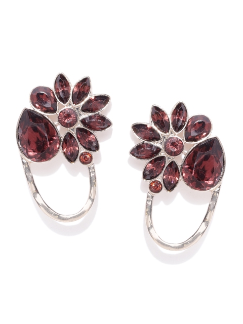

Forever New Gold-Toned & Burgundy Stone-Studded Floral Drop Earrings