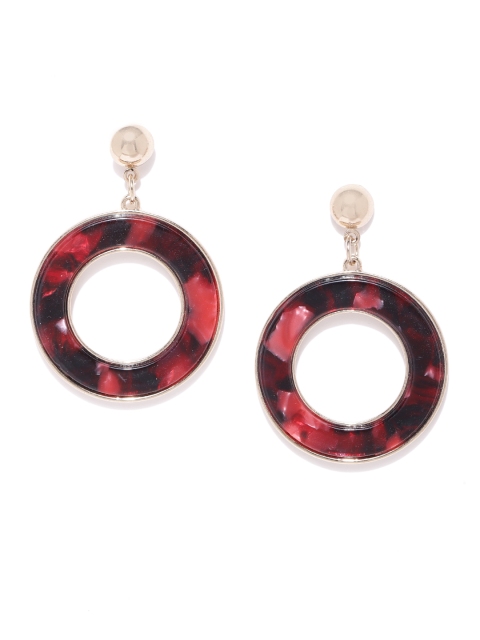 

Forever New Gold-Toned & Red Resin Print Circular Drop Earrings