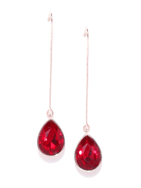 

Forever New Red & Rose Gold-Toned Stone-Studded Teardrop Shaped Drop Earrings