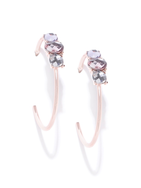 

Forever New Rose Gold-Toned & Grey Stone-Studded Circular Half Hoop Earrings