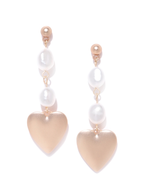 

Forever New Gold-Toned & White Fresh Water Pearl Heart Shaped Drop Earrings