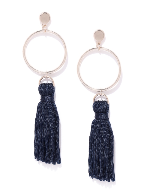

Forever New Navy Blue & Gold-Toned Tasselled Circular Drop Earrings