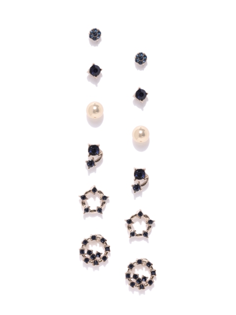

Forever New Set of 6 Navy Blue & Gold-Toned Stone Studded Contemporary Studs